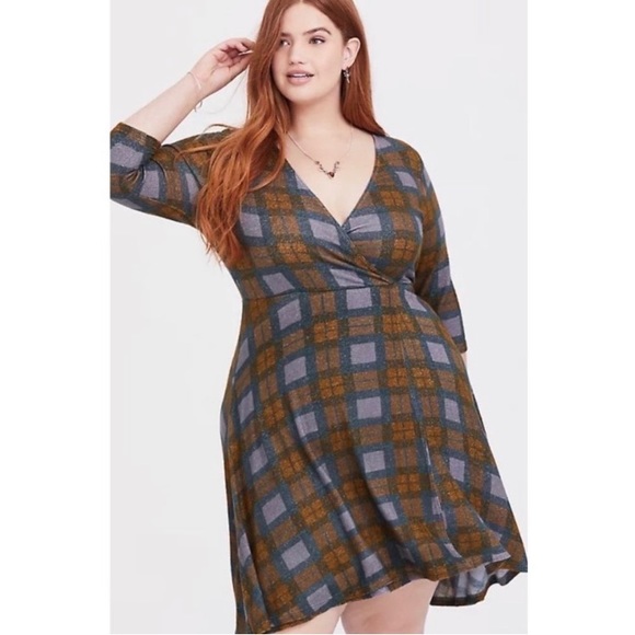 torrid Dresses & Skirts - Torrid Collection & Outlander Tartan Plaid Hacci Wrap Dress 2X